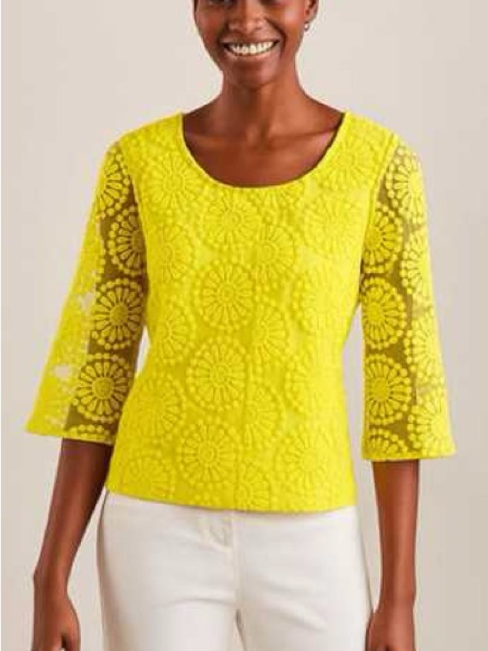 Boden Sunny Yellow Embroidered Floral Top Boho Summer British Style Size 4